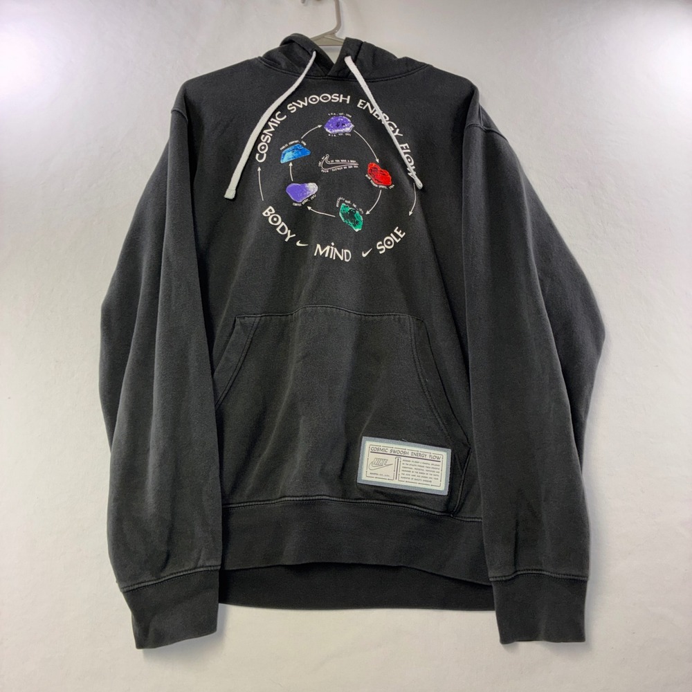531 Nike Cosmic Swoosh Energy Flow Hoodie L Black Graphic Sweatshirt